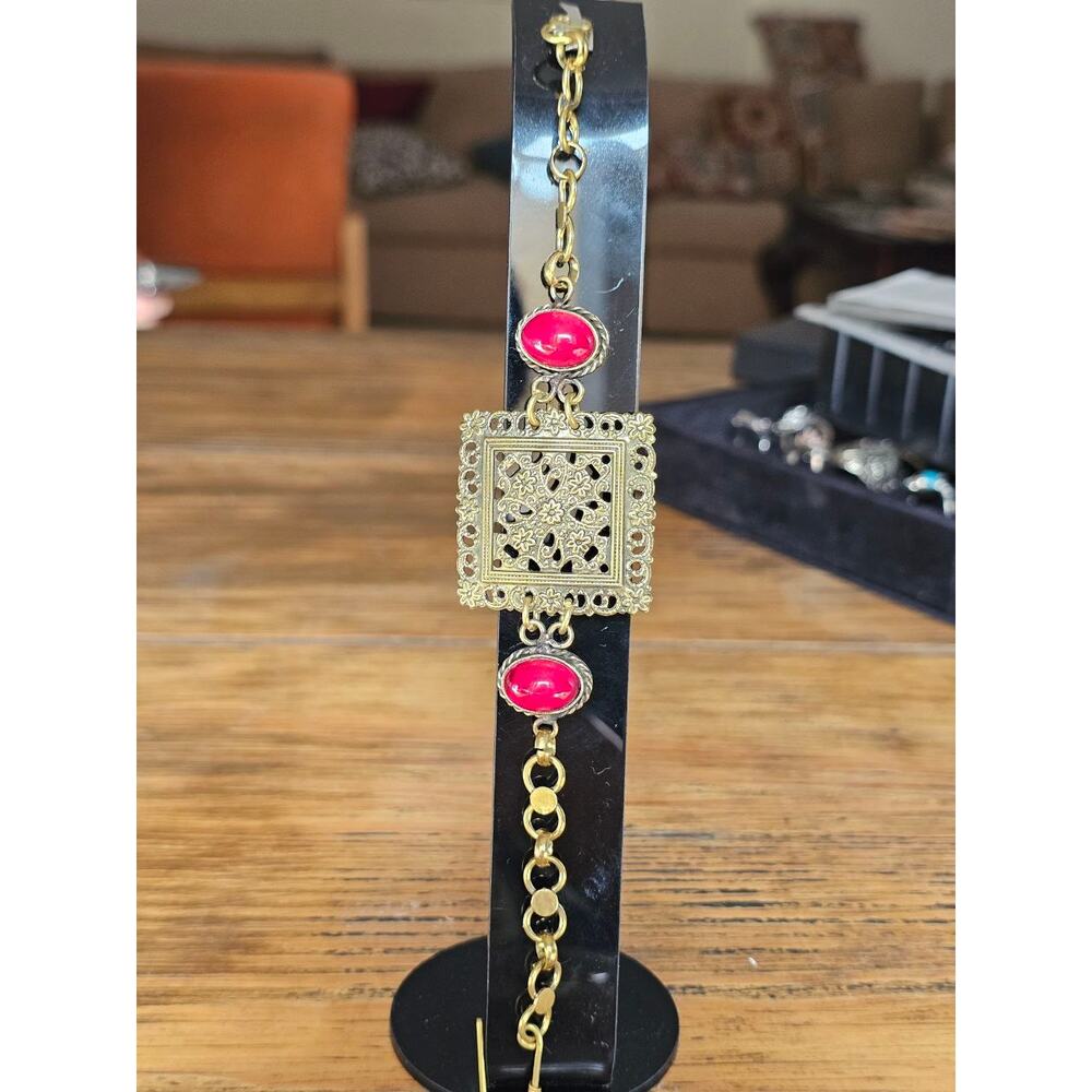 Handmade Ruby Color & Victorian Cross Bracelet